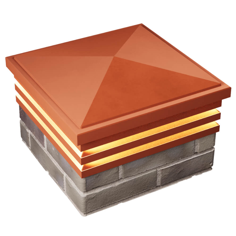 Колпак Zking Бона ХайТек Красный на столб 1.5х1.5 кирпича (385х385мм) с подсветкой в Краснодаре фото