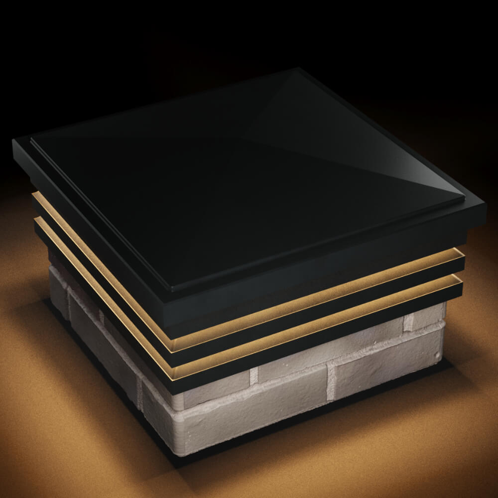 Колпак Zking Бона ХайТек Черный на столб 1.5х1.5 кирпича (385х385мм) с подсветкой в Краснодаре фото