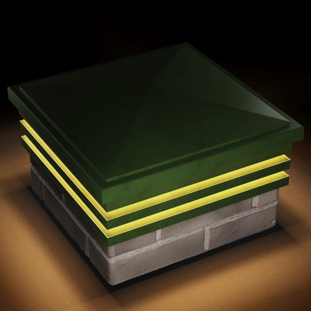 Колпак Zking Бона ХайТек Зеленый на столб 1.5х1.5 кирпича (385х385мм) с подсветкой в Краснодаре фото