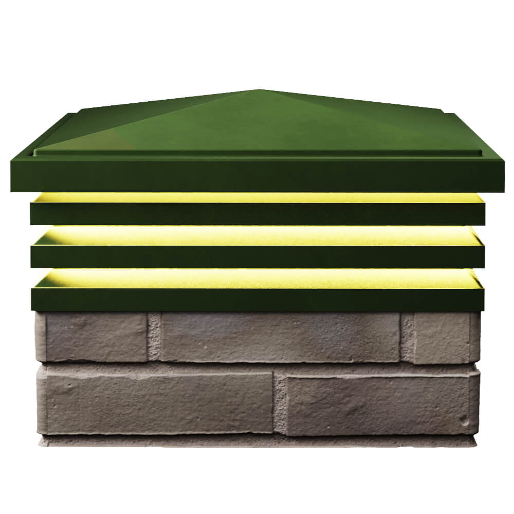 Колпак Zking Бона ХайТек Зеленый на столб 1.5х1.5 кирпича (385х385мм) с подсветкой в Краснодаре фото