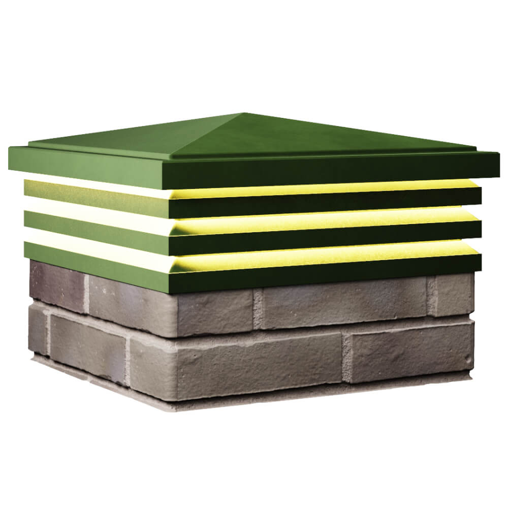 Колпак Zking Бона ХайТек Зеленый на столб 1.5х1.5 кирпича (385х385мм) с подсветкой в Краснодаре фото