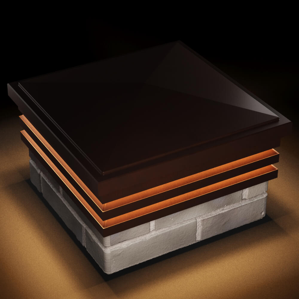 Колпак Zking Бона ХайТек Коричневый на столб 1.5х1.5 кирпича (385х385мм) с подсветкой в Краснодаре фото