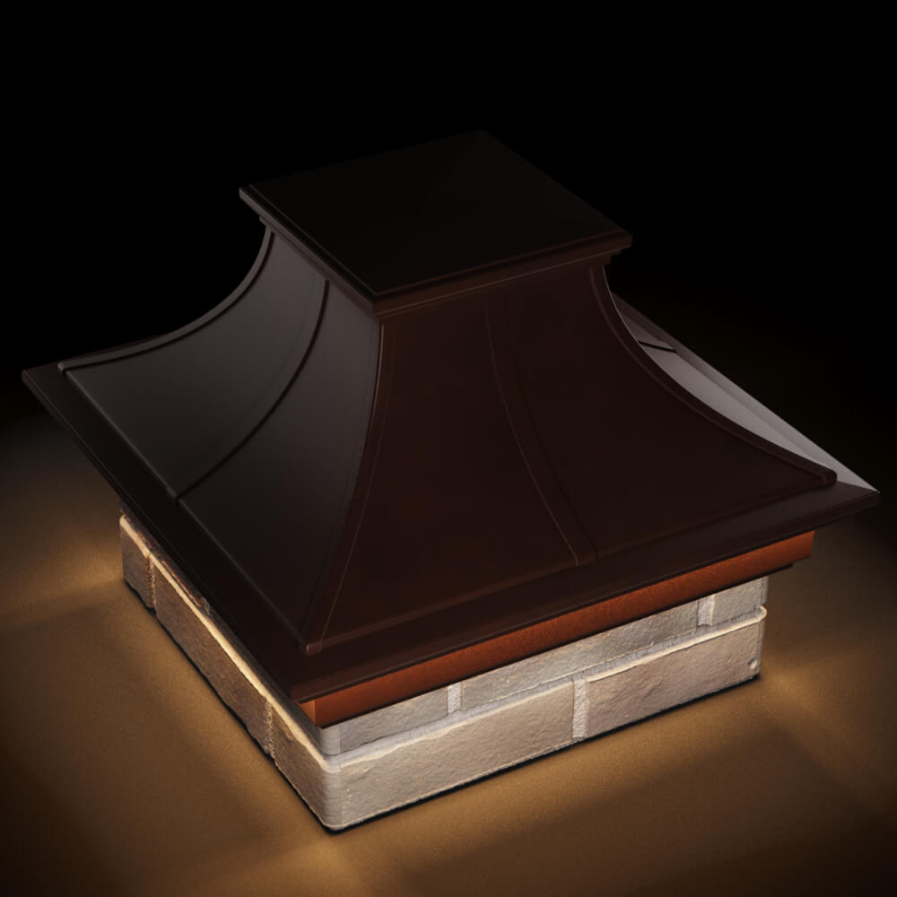 Колпак Zking Монблан Премиум Коричневый на столб 1.5х1.5 кирпича (385х385мм) с подсветкой в Краснодаре фото